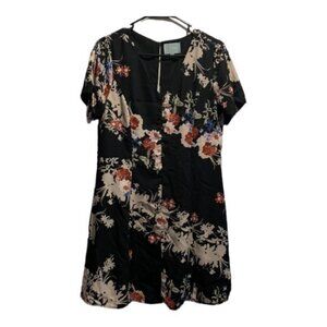 Women's Skies Are Blue Dress Black Floral V-Neck Lining Size Med EUC #6754